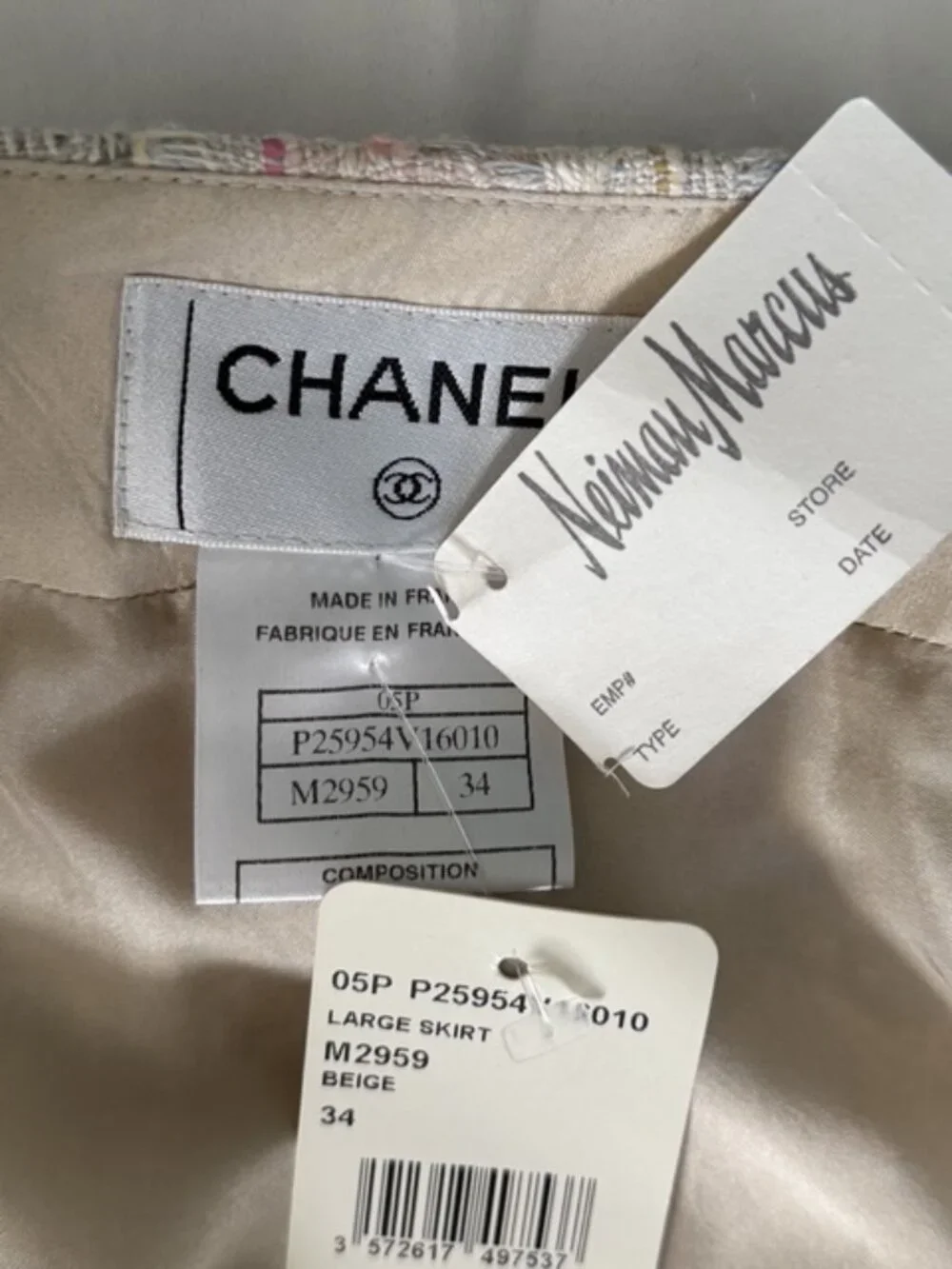 NWT Chanel 05P Beige Fantasy Tweed Skirt 34